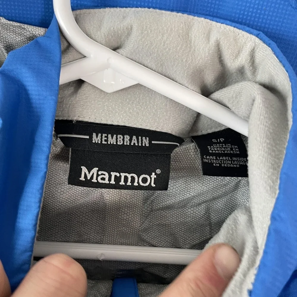 Marmot MemBrain Ski Jacket‎ Mens Small Blue Hooded Waterproof Shell Lightweight